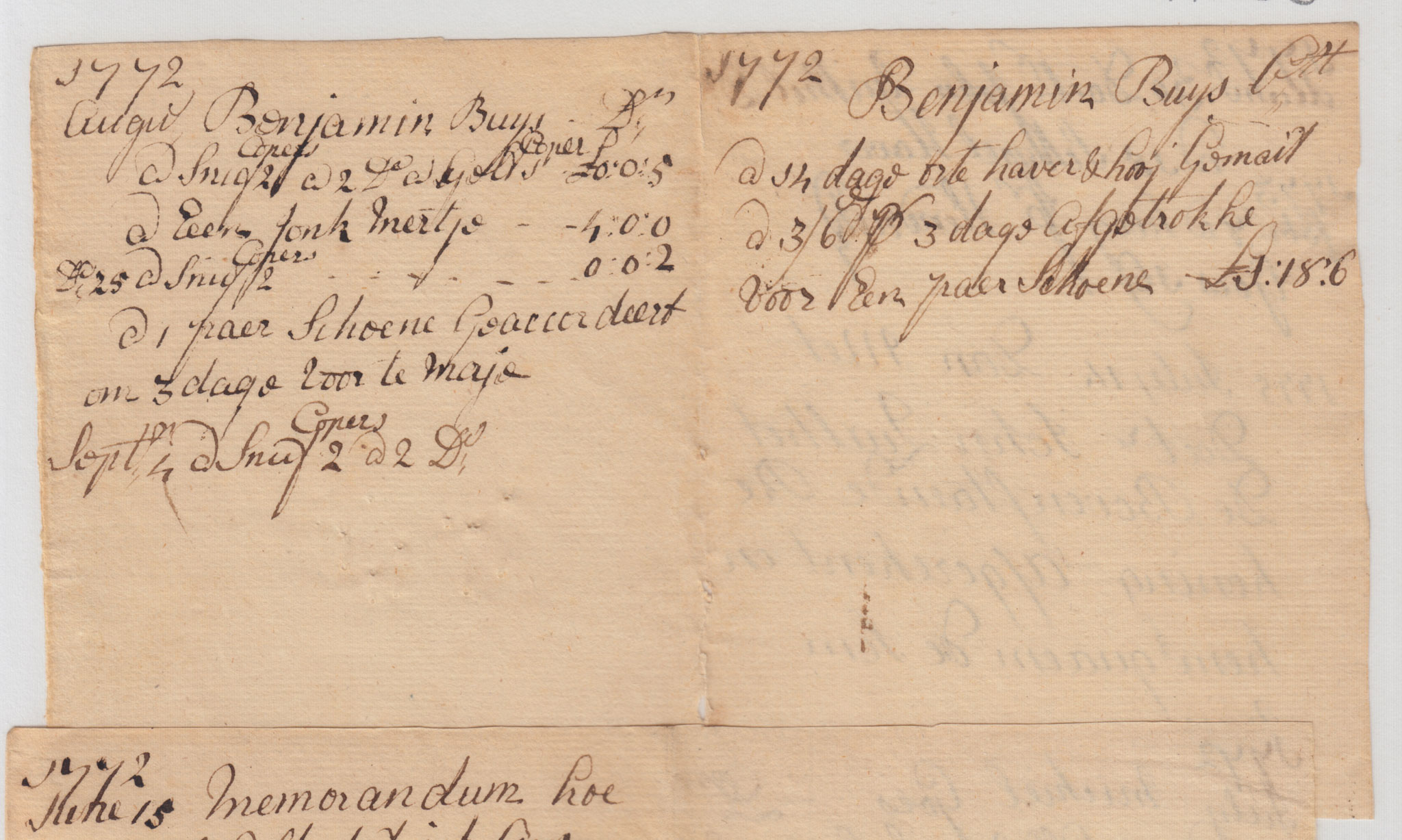 BH100, 1772 & 1773 Account Book Page of Elizabeth Huyck